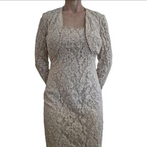 Vintage Alex Evenings Cream Lace Long Sleeve Dress with Jacket